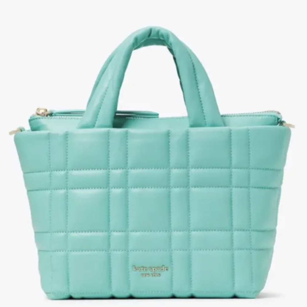 Kate Spade Softwhere Quilted Leather Mini Tote Crossbody Summer Rain Turquoise - Picture 4 of 5